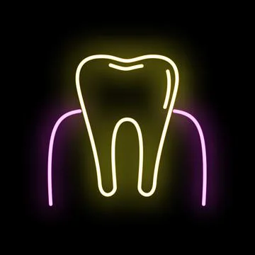 Glowing tooth outline with neon gums for dental care Stock Illustration