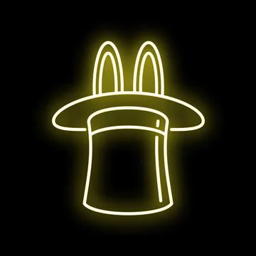 Glowing top hat with rabbit ears neon sign Stock Illustration