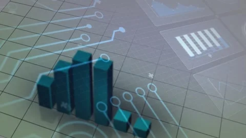 Glowing traces appearing, teal 3D cubes extending left to right into rising Stock Footage 328685027