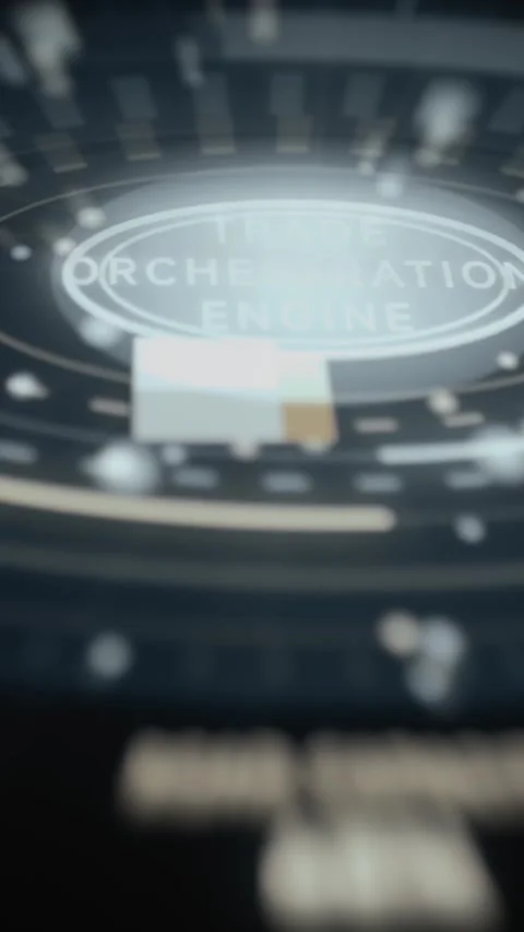 Glowing Trade Orchestration Engine label sits Stock Footage 343357899