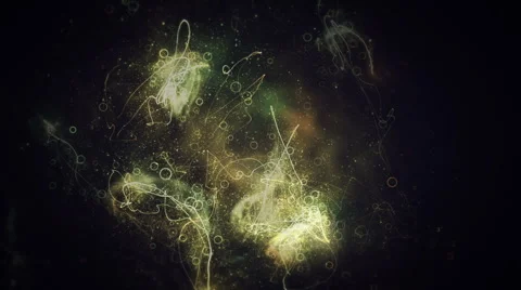 Glowing trails exploding particles and rings dancing in space - VJ Loop Stock-Footage 65068342