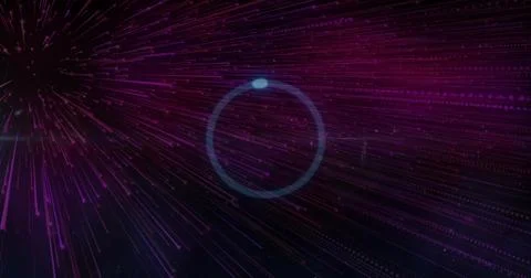 Glowing translucent circular ring with small orb drifting in digital space with Stock Illustration