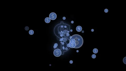 Glowing translucent dollar symbols and coins floating animation Stock Footage 335113737