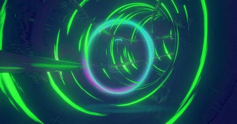 Glowing translucent orb emitting bluish-cyan light inside futuristic tunnel, Stock Illustration