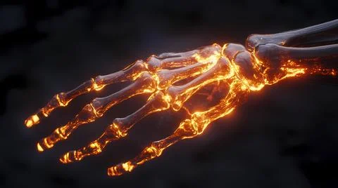 Glowing Transparent Bones in a Hand Stock Illustration