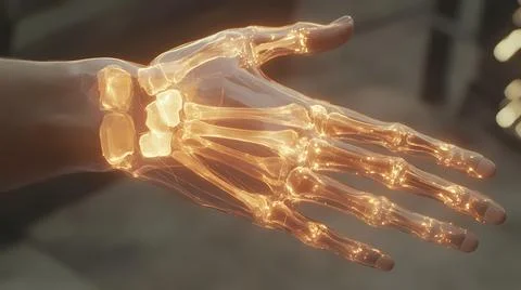 Glowing Transparent Bones in a Hand Stock Illustration