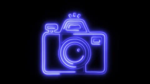 Glowing Travel Camera Icon in HD Video Neon Animation Stock Footage 304556141