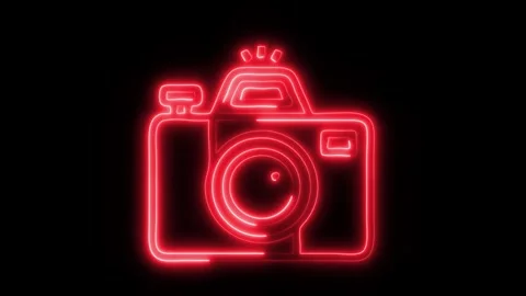Glowing Travel Camera Icon in HD Video Neon Animation Stock-Footage 304556144