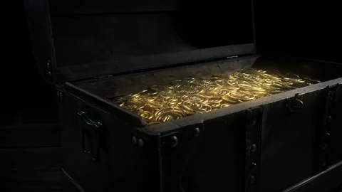 Glowing Treasure Gold Coins In Chest