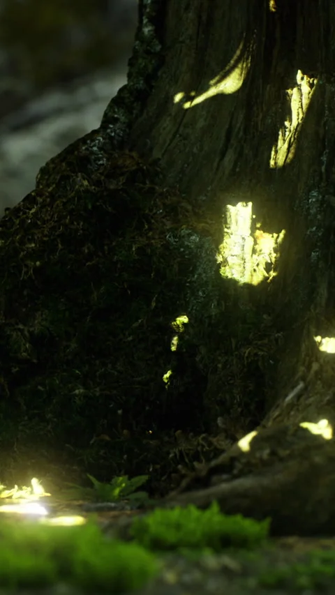 Glowing tree bark reveals natures hidden magic in the forest Stock Footage 335234317