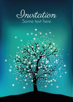 Glowing tree on the night sky Illustrazione stock