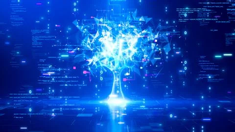 A glowing tree symbolizing artificial intelligence or the growth of digital.. 스톡 사진
