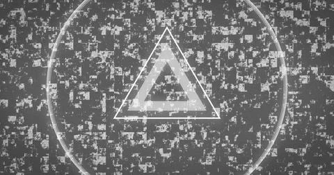 Glowing triangle and circle image over digital glitch background Stock Photos