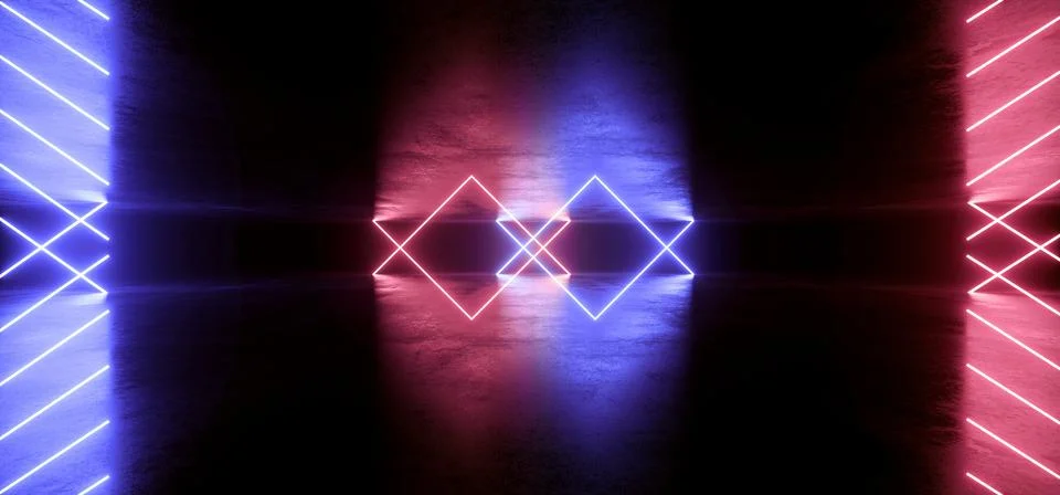 Glowing Triangle Arc Gate Neon Laser Purple Blue Warehouse beams Studio Light Stock Illustration