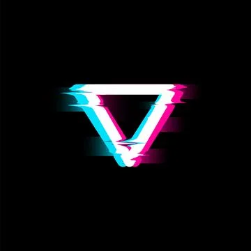 Glowing triangle with glitch and digital noise effect, vector illuminated Stock Illustration
