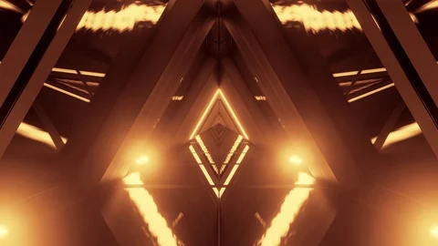 Glowing triangle space ship temple tunnel corridor in futuristic sci-fi style Stock Footage 122366203