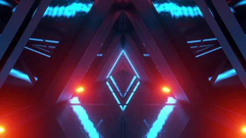 Glowing triangle space ship temple tunnel corridor in futuristic sci-fi style Stock Footage 122366428