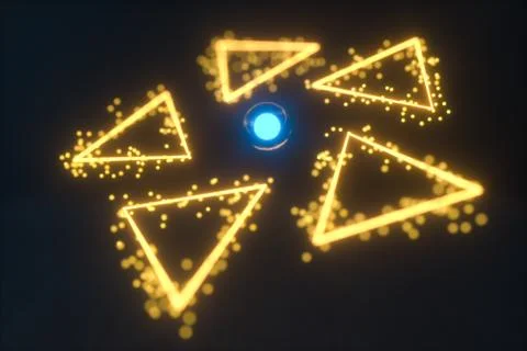 Glowing triangles and particles with dark background, 3d rendering. Stock Illustration
