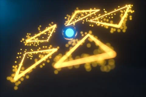 Glowing triangles and particles with dark background, 3d rendering. Stock Illustration