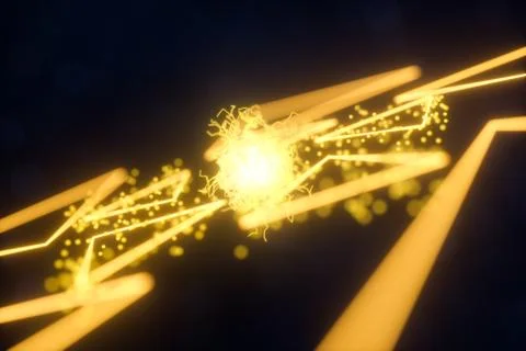 Glowing triangles and particles with dark background, 3d rendering. Stock Illustration