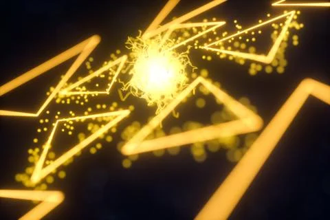 Glowing triangles and particles with dark background, 3d rendering. Stock Illustration