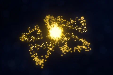 Glowing triangles and particles with dark background, 3d rendering. Stock Illustration