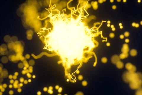 Glowing triangles and particles with dark background, 3d rendering. Stock Illustration