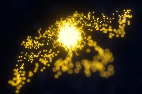 Glowing triangles and particles with dark background, 3d rendering. Stock Illustration