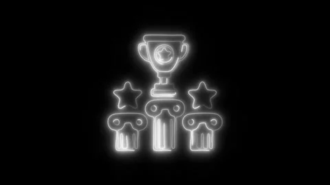 Glowing Trophy Icon and Symbol in HD Video Neon Stock Footage 304559838