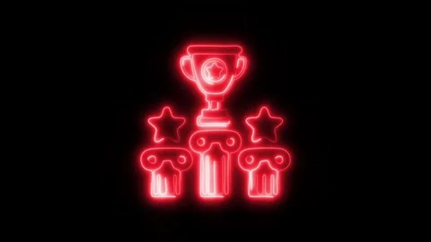 Glowing Trophy Icon and Symbol in HD Video Neon Stock Footage 304559845