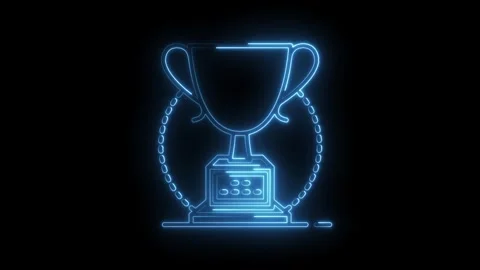 Glowing trophy with neon effect animation isolated on black background rend.. Video stock 316675993