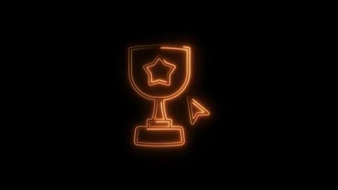 Glowing trophy outline animation with mouse click symbol on a dark background Stock Footage 314542247