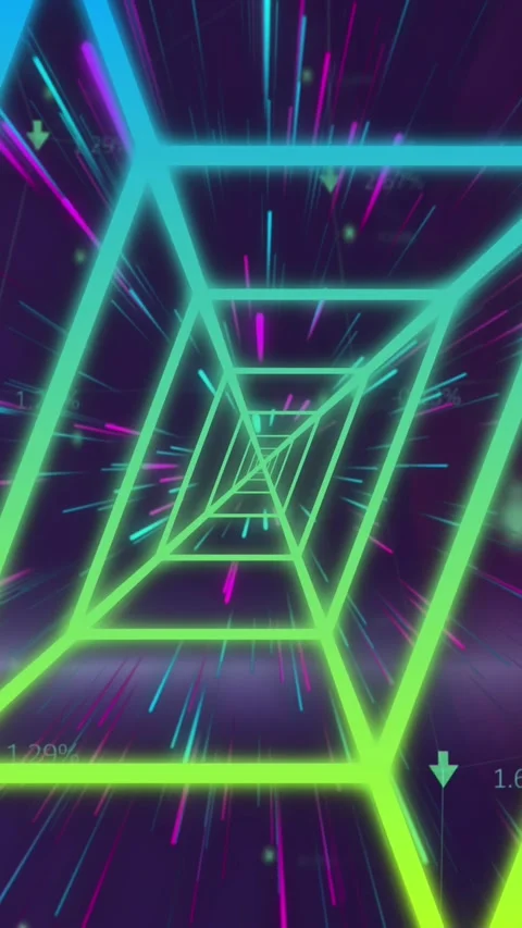 Glowing tunnel against close up of microprocessor connections on black Видео 343682463