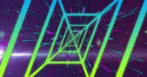 Glowing tunnel against close up of microprocessor connections on black 스톡 사진