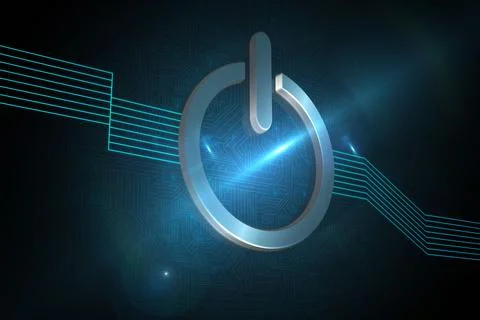 Glowing turn off button on black background Illustrazione stock