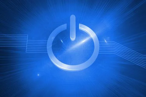 Glowing turn off button on blue background Stock Illustration
