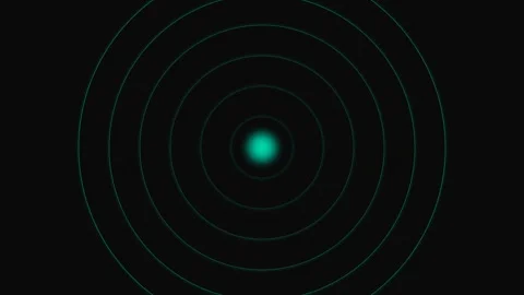 A glowing turquoise center point surrounded by concentric circular light ring Stock Footage 339614886