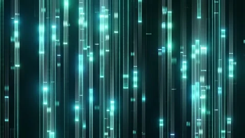Glowing Turquoise Digital Data Stream Vertical Lines Background 库存影片 331090429