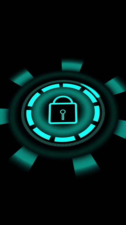 Glowing turquoise lock icon on digital interface Stock Footage 337461971
