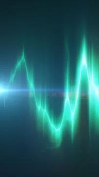 Glowing turquoise waveform with vertical light trails and soft gradients cr.. Stock Illustration