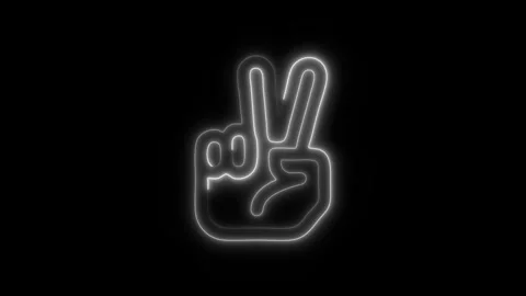 Glowing Two Fingers Icon and Symbol in HD Video Neon Stock Footage 304557883