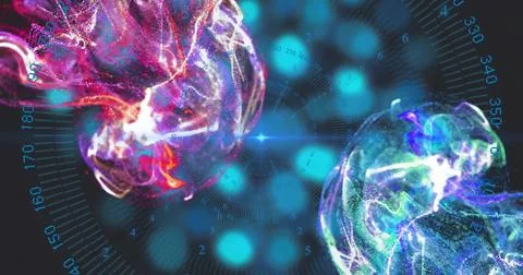 Glowing two translucent plasma spheres pulsing in sci-fi HUD display, emitting Stock Illustration
