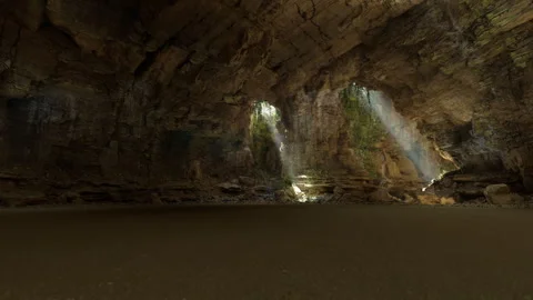 Glowing underground serenity. Warm light illuminates silent cavern Stock Footage 342923930