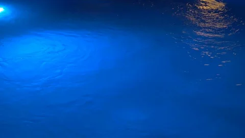 Glowing underwater lights in the fountain. Blue and yellow lamps under water Stock-Footage 99973653
