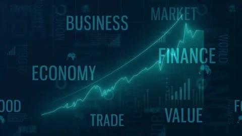 Glowing Upward Business Chart Over Economic Typography Background Stock Footage 336900538