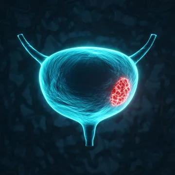 Glowing urinary bladder on dark blue background Stock Illustration