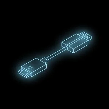 Glowing usb cable connecting devices in dark environment Illustrazione stock