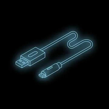 Glowing usb cable connecting to micro usb port in dark environment Stock Illustration