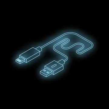 Glowing usb cable connecting to mobile device in dark environment Illustrazione stock