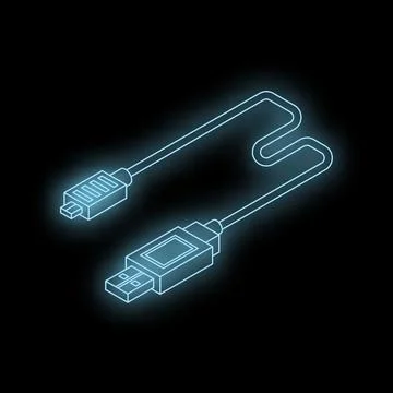 Glowing usb cable connecting to power source in dark environment Illustrazione stock